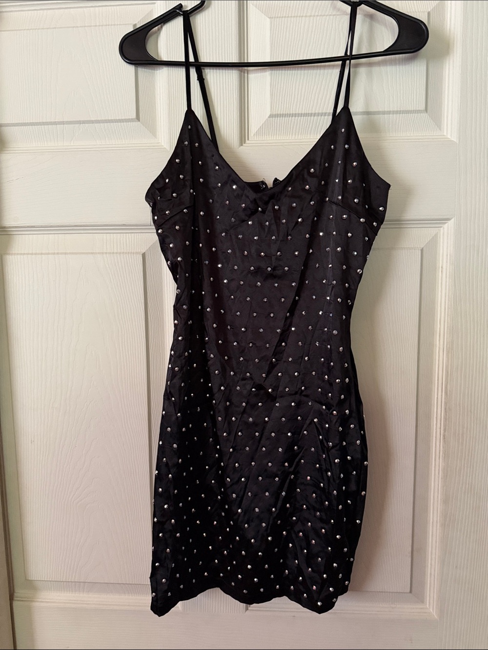 Black Studded Spaghetti Strap Mini Dress